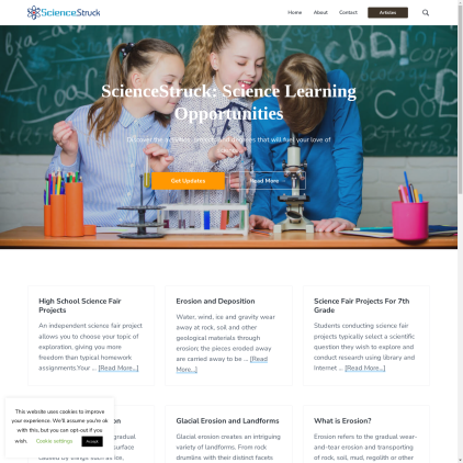 A detailed screenshot showcasing the homepage of sciencestruck.com, highlighting its main features and design elements.