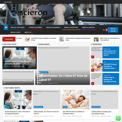 A detailed screenshot showcasing the homepage of scieron.com, highlighting its main features and design elements.