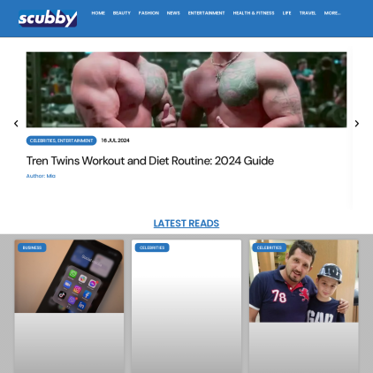 A detailed screenshot showcasing the homepage of scubby.com, highlighting its main features and design elements.