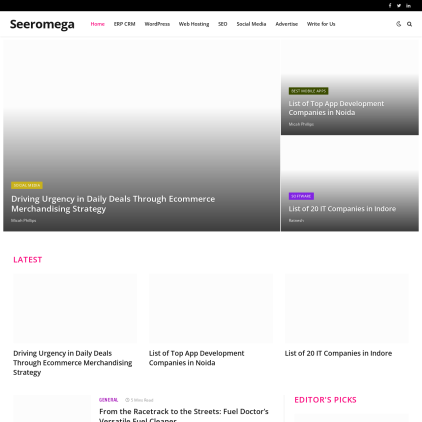 A detailed screenshot showcasing the homepage of seeromega.com, highlighting its main features and design elements.