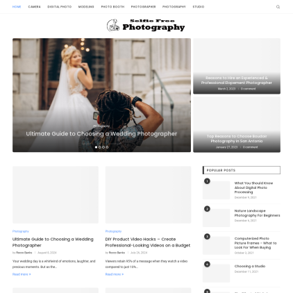 A detailed screenshot showcasing the homepage of selfiefreephotography.com, highlighting its main features and design elements.