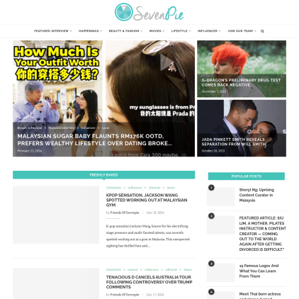 A detailed screenshot showcasing the homepage of sevenpie.com, highlighting its main features and design elements.