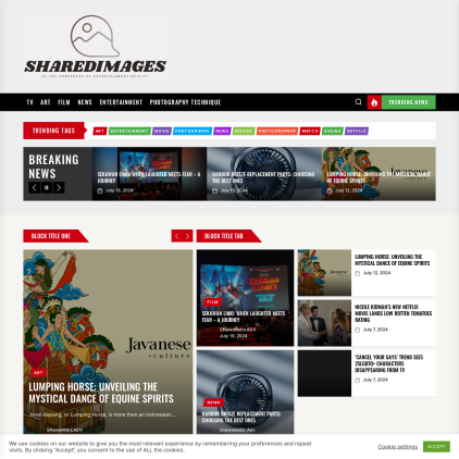 A detailed screenshot showcasing the homepage of sharedimages.org, highlighting its main features and design elements.