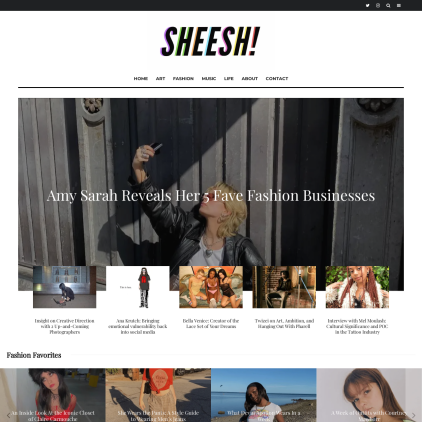 A detailed screenshot showcasing the homepage of sheeshmagazine.com, highlighting its main features and design elements.