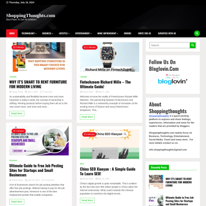 A detailed screenshot showcasing the homepage of shoppingthoughts.com, highlighting its main features and design elements.