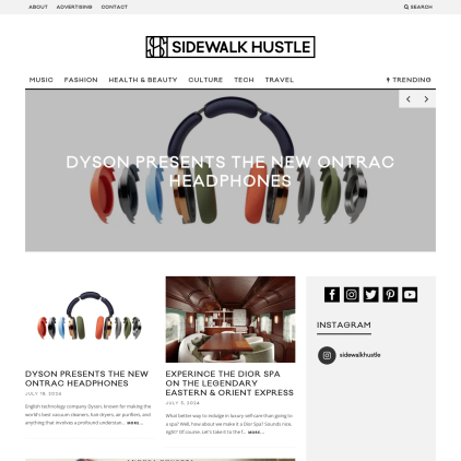 A detailed screenshot showcasing the homepage of sidewalkhustle.com, highlighting its main features and design elements.