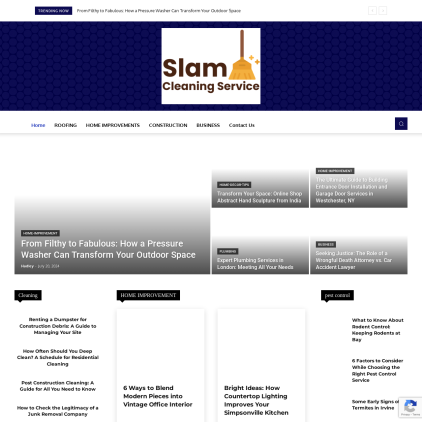 A detailed screenshot showcasing the homepage of slamcleaningservice.com, highlighting its main features and design elements.