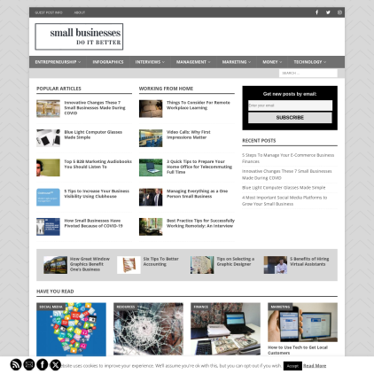 A detailed screenshot showcasing the homepage of smallbusinessesdoitbetter.com, highlighting its main features and design elements.