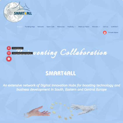 A detailed screenshot showcasing the homepage of smart4all-project.eu, highlighting its main features and design elements.