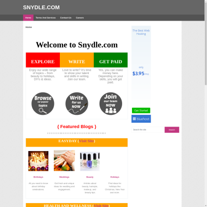 A detailed screenshot showcasing the homepage of snydle.com, highlighting its main features and design elements.