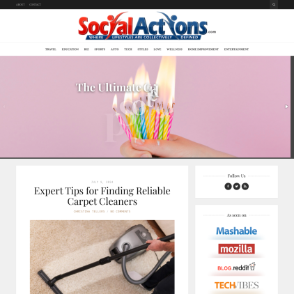 A detailed screenshot showcasing the homepage of socialactions.com, highlighting its main features and design elements.