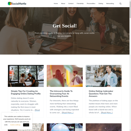 A detailed screenshot showcasing the homepage of socialmettle.com, highlighting its main features and design elements.