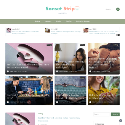 A detailed screenshot showcasing the homepage of sonset-strip.com, highlighting its main features and design elements.