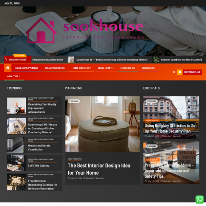 A detailed screenshot showcasing the homepage of sookhouse.net, highlighting its main features and design elements.