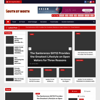 A detailed screenshot showcasing the homepage of southbynorth.net, highlighting its main features and design elements.