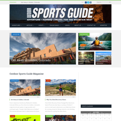 A detailed screenshot showcasing the homepage of sportsguidemag.com, highlighting its main features and design elements.