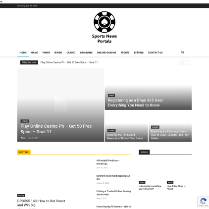 A detailed screenshot showcasing the homepage of sportsnewsportals.com, highlighting its main features and design elements.