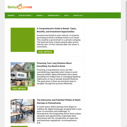 A detailed screenshot showcasing the homepage of startupopinions.com, highlighting its main features and design elements.