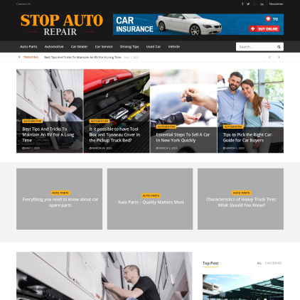 A detailed screenshot showcasing the homepage of stoautorepair.com, highlighting its main features and design elements.