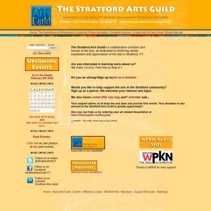 A detailed screenshot showcasing the homepage of stratfordartsguild.net, highlighting its main features and design elements.