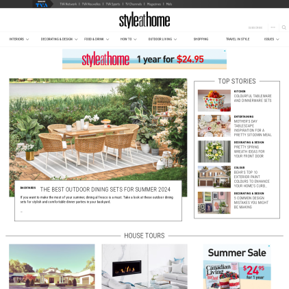 A detailed screenshot showcasing the homepage of styleathome.com, highlighting its main features and design elements.