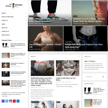 A detailed screenshot showcasing the homepage of stylenfitness.com, highlighting its main features and design elements.