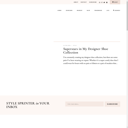 A detailed screenshot showcasing the homepage of stylesprinter.com, highlighting its main features and design elements.