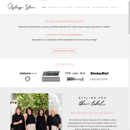 A detailed screenshot showcasing the homepage of stylingyou.com.au, highlighting its main features and design elements.