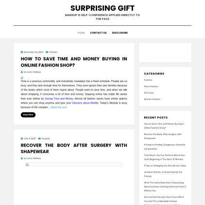 A detailed screenshot showcasing the homepage of surprisinggift.com, highlighting its main features and design elements.