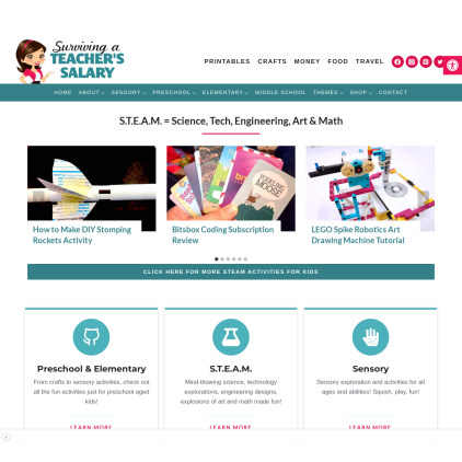 A detailed screenshot showcasing the homepage of survivingateacherssalary.com, highlighting its main features and design elements.