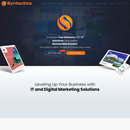 A detailed screenshot showcasing the homepage of syntacticsinc.com, highlighting its main features and design elements.