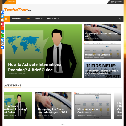 A detailed screenshot showcasing the homepage of techatron.net, highlighting its main features and design elements.