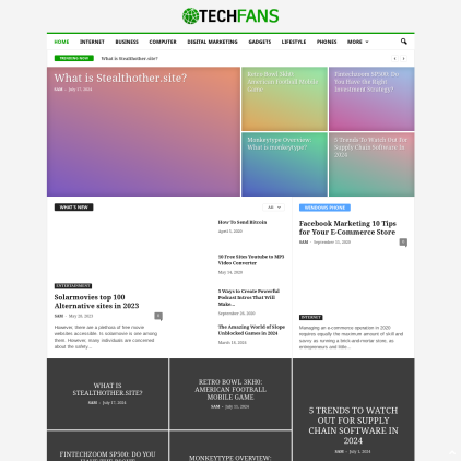 A detailed screenshot showcasing the homepage of techfans.net, highlighting its main features and design elements.