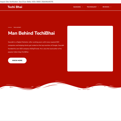 A detailed screenshot showcasing the homepage of techibhai.com, highlighting its main features and design elements.