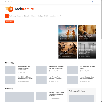 A detailed screenshot showcasing the homepage of techkalture.com, highlighting its main features and design elements.