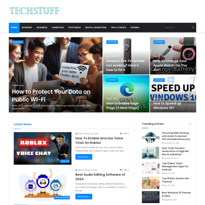 A detailed screenshot showcasing the homepage of techstuff.website, highlighting its main features and design elements.