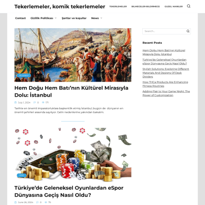 A detailed screenshot showcasing the homepage of tekerlemeler.biz, highlighting its main features and design elements.