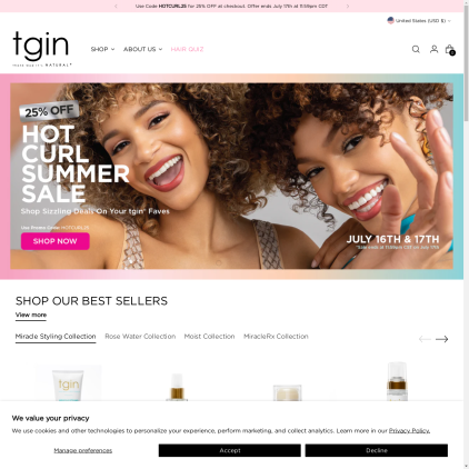 A detailed screenshot showcasing the homepage of tginatural.com, highlighting its main features and design elements.