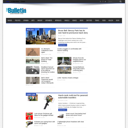 A detailed screenshot showcasing the homepage of thebulletin.ca, highlighting its main features and design elements.