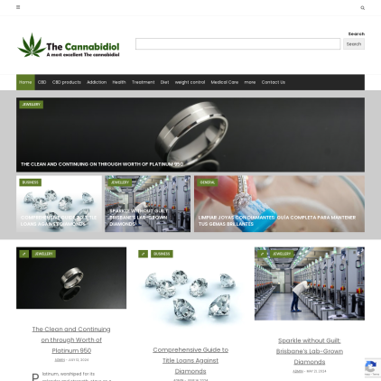 A detailed screenshot showcasing the homepage of thecannabidiol.net, highlighting its main features and design elements.