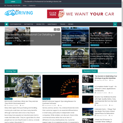 A detailed screenshot showcasing the homepage of thecardriving.com, highlighting its main features and design elements.