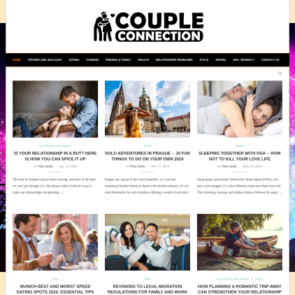 A detailed screenshot showcasing the homepage of thecoupleconnection.net, highlighting its main features and design elements.