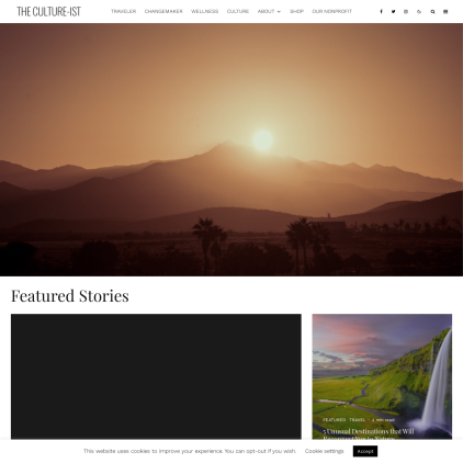 A detailed screenshot showcasing the homepage of thecultureist.com, highlighting its main features and design elements.