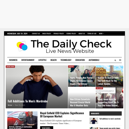 A detailed screenshot showcasing the homepage of thedailycheck.net, highlighting its main features and design elements.