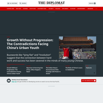 A detailed screenshot showcasing the homepage of thediplomat.com, highlighting its main features and design elements.