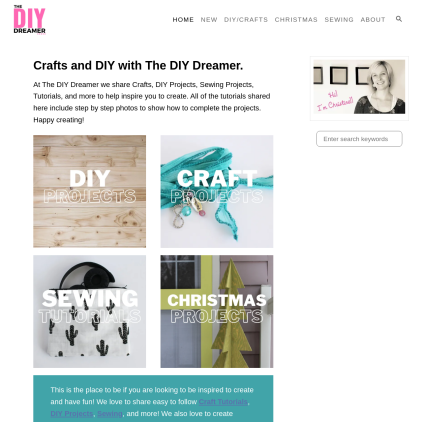 A detailed screenshot showcasing the homepage of thediydreamer.com, highlighting its main features and design elements.