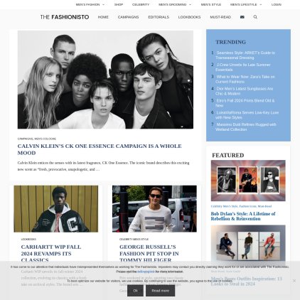 A detailed screenshot showcasing the homepage of thefashionisto.com, highlighting its main features and design elements.