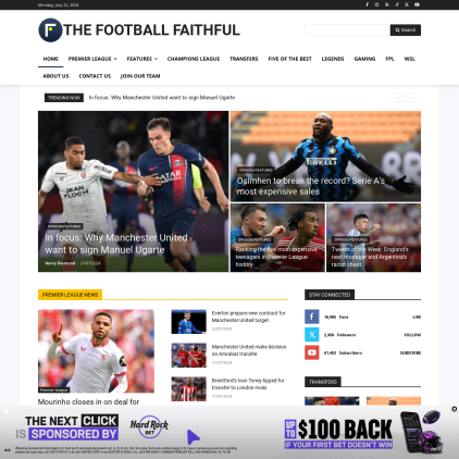 A detailed screenshot showcasing the homepage of thefootballfaithful.com, highlighting its main features and design elements.