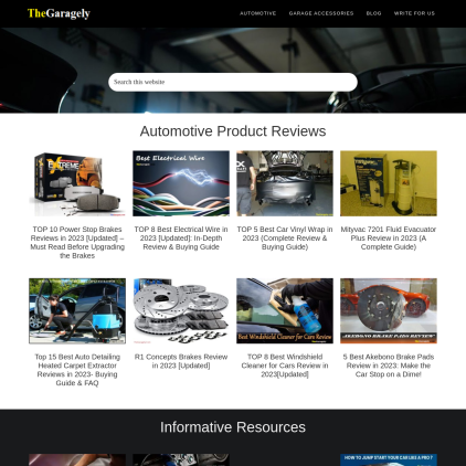 A detailed screenshot showcasing the homepage of thegaragely.com, highlighting its main features and design elements.