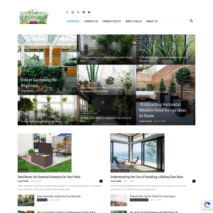 A detailed screenshot showcasing the homepage of thegardengranny.com, highlighting its main features and design elements.